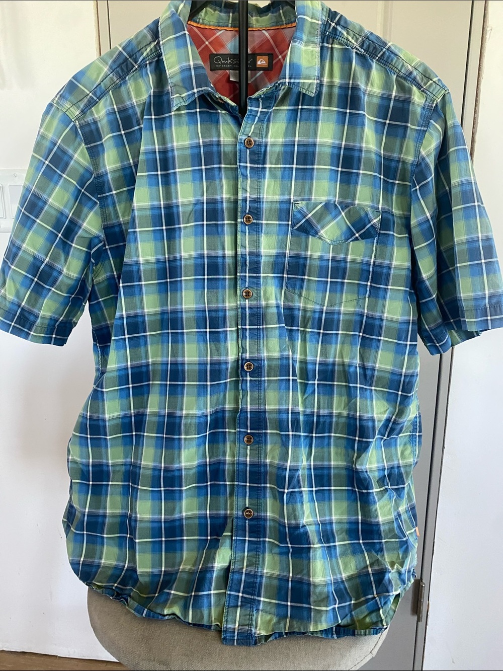 Quicksilver XL Casual Men’s Blue & Green Plaid Short-Sleeve Shirt